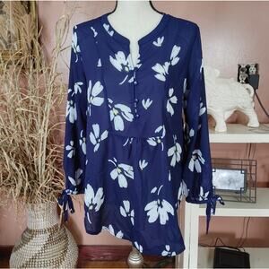 Liz Claiborne Size Medium M Rayon Blue White Polka Dot Blouse Top Sleeveless